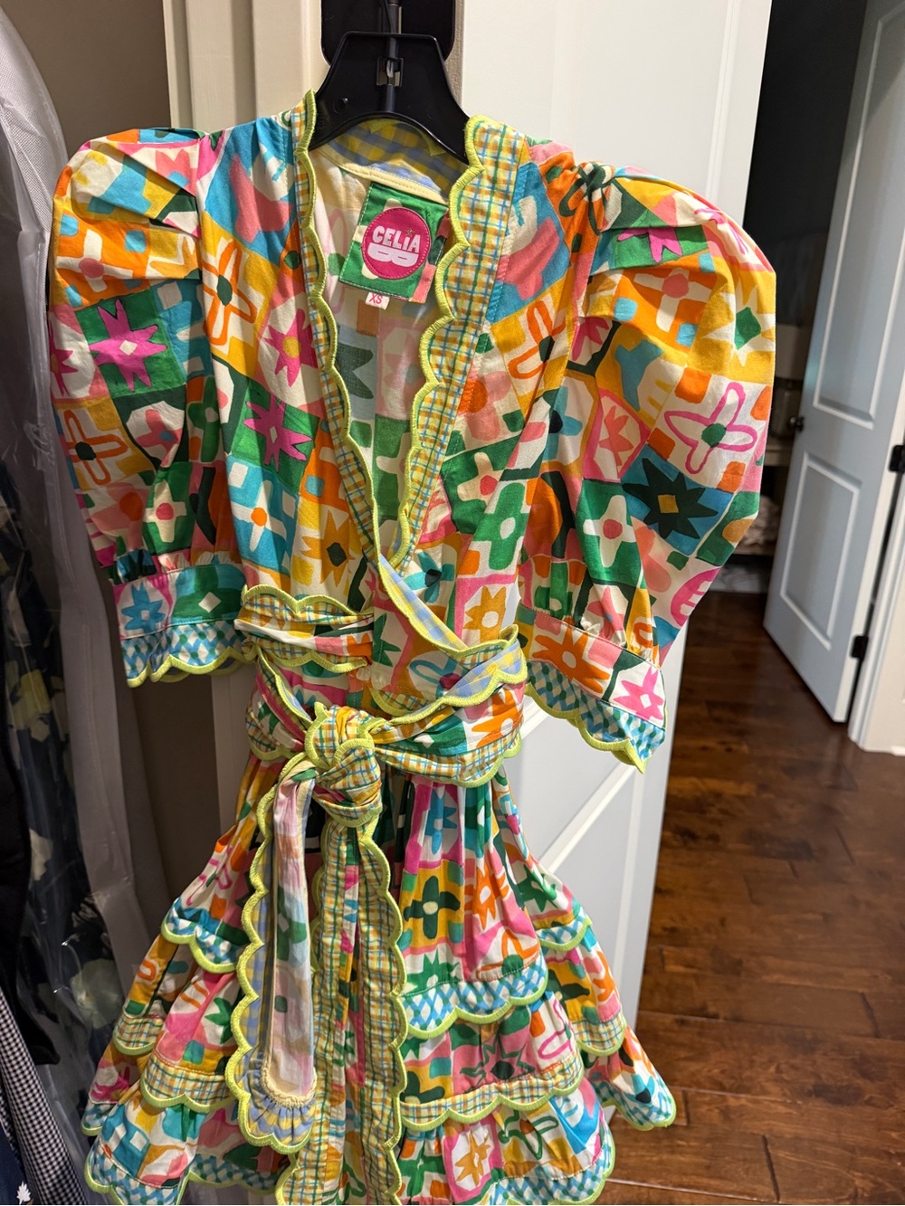 CeliaB Multicolor Floral-Geo Mini Wrap Dress
